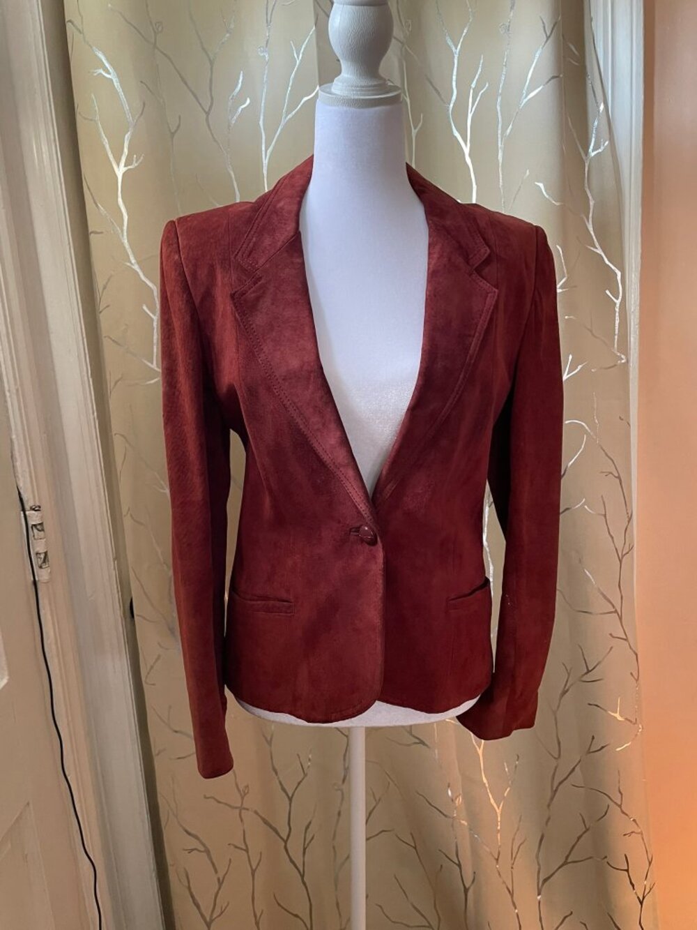 Dark Red Real Suede Leather Blazer Jacket
